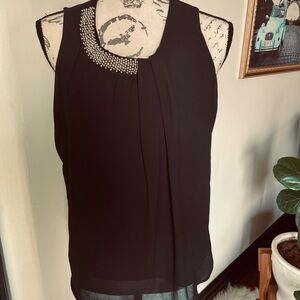 Monteau Black Tank Top with Embellished Neckline